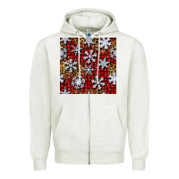 Oatmeal Heather christmas snow crystals with plaid seamless pattern Zipper Hoodie - BundleAndBundleShop