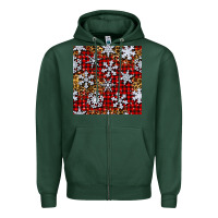 Sports Green christmas snow crystals with plaid seamless pattern Zipper Hoodie - BundleAndBundleShop