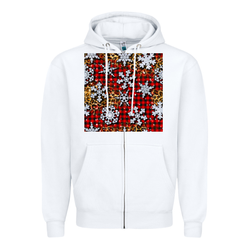 Christmas Snow Crystals With Plaid Seamless Pattern Zipper Hoodie by BundleAndBundleShop | Teevron