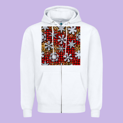 Christmas Snow Crystals With Plaid Seamless Pattern Zipper Hoodie Designed By Bundleandbundleshop