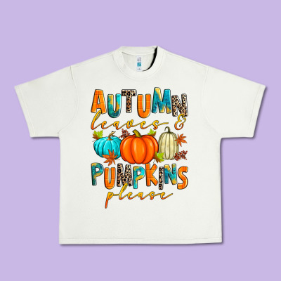 Autumn Leaves And Pumpkins Please Urban Heavy Tee Designed By Zillion Design Studio