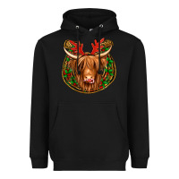 Black christmas highland cow mistletoe Christmas Heavyweight Hoodie - Jasminsmagicworld