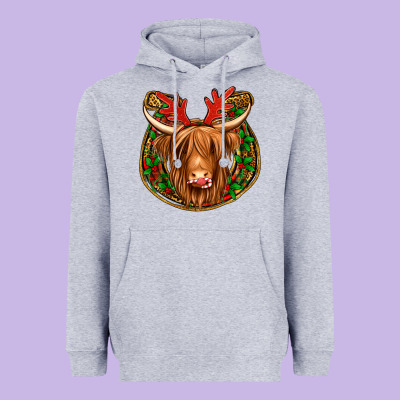 Christmas Highland Cow Mistletoe Christmas Heavyweight Hoodie Designed By Jasminsmagicworld