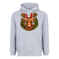 Heather Grey christmas highland cow mistletoe Christmas Heavyweight Hoodie - Jasminsmagicworld