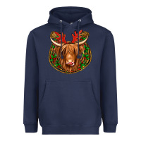 Navy christmas highland cow mistletoe Christmas Heavyweight Hoodie - Jasminsmagicworld