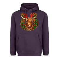 Plum christmas highland cow mistletoe Christmas Heavyweight Hoodie - Jasminsmagicworld
