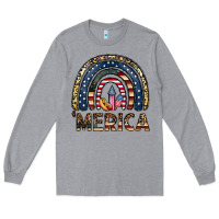 Heather Grey merica rainbow Long Sleeve Tee - CowhideDigitalArt