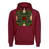 Burgundy christmas candle and ornaments seamless pattern Zipper Hoodie - BundleAndBundleShop