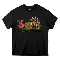 Black Peace Love Stegosaurus Heavy Core Tee - LillyAllenDesigns