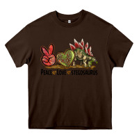Chocolate Brown Peace Love Stegosaurus Heavy Core Tee - LillyAllenDesigns