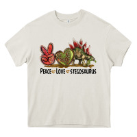 Cream Peace Love Stegosaurus Heavy Core Tee - LillyAllenDesigns