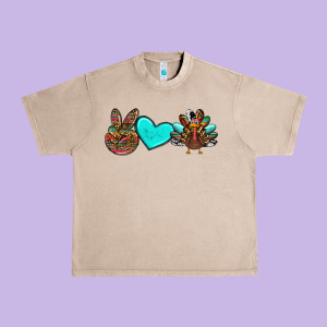 Peace Love Thanksgiving Turkey Urban Heavy Tee Designed By Ranaportraitstore
