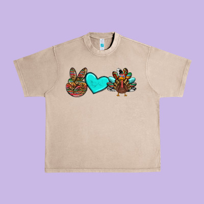 Peace Love Thanksgiving Turkey Urban Heavy Tee Designed By Ranaportraitstore