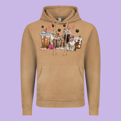 Siberian Cat Coffee Cups Vintage Hoodie Designed By Texasbilliewilder