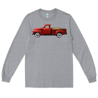 Heather Grey western red truck right side view Long Sleeve Tee - FaDigitalArtStudio