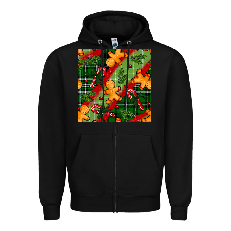 Christmas Gingerbread Man And Candy Cane Seamless Pattern Zipper Hoodie by BundleAndBundleShop | Teevron