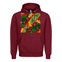Burgundy christmas gingerbread man and candy cane seamless pattern Zipper Hoodie - BundleAndBundleShop