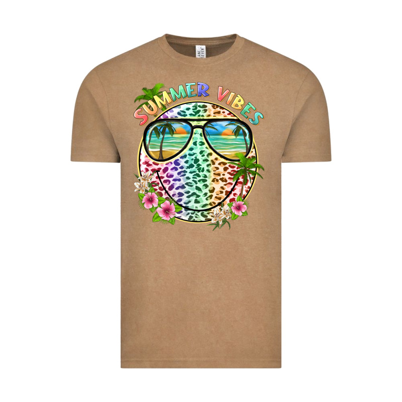 Summer Vibes With Smile Face And Leopard Vintage Tee by texasbilliewilder | Teevron