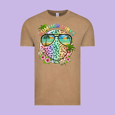 Summer Vibes With Smile Face And Leopard Vintage Tee Designed By Texasbilliewilder