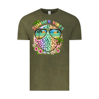 Vintage Olive summer vibes with smile face and leopard Vintage Tee - texasbilliewilder