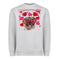 Heather Grey Valentine's day  pug Heavyweight Sweatshirt - RanaPortraitStore