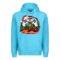 Ocean Blue Gamer Merry Christmas Premium Hoodie - NancyCooperArtShop