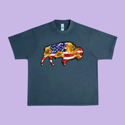Bison Amerıcan Flag Urban Heavy Tee Designed By Barkaloodesign