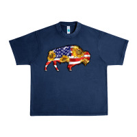 Navy bison amerıcan flag Urban Heavy Tee - BarkalooDesign