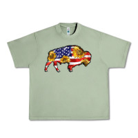 Oil Green bison amerıcan flag Urban Heavy Tee - BarkalooDesign