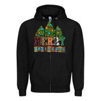 Black merry christmas with christmas trees Zipper Hoodie - AdoDesignShop