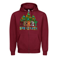 Burgundy merry christmas with christmas trees Zipper Hoodie - AdoDesignShop