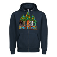 Navy merry christmas with christmas trees Zipper Hoodie - AdoDesignShop