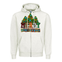 Oatmeal Heather merry christmas with christmas trees Zipper Hoodie - AdoDesignShop