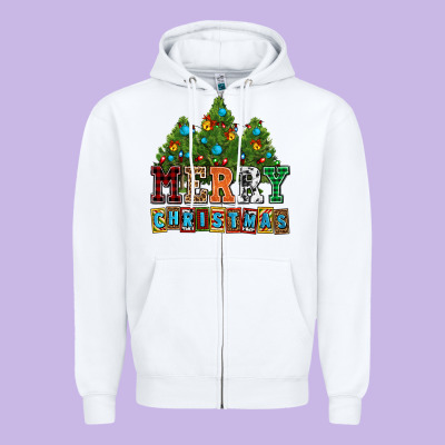 Merry Christmas With Christmas Trees Zipper Hoodie Designed By Adodesignshop