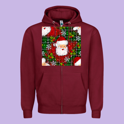 Christmas Santa Claus Seamless Pattern Zipper Hoodie Designed By Bundleandbundleshop
