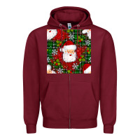 Burgundy Christmas Santa Claus Seamless Pattern Zipper Hoodie - BundleAndBundleShop