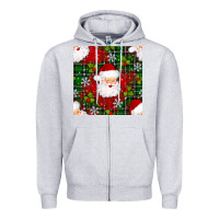 Heather Grey Christmas Santa Claus Seamless Pattern Zipper Hoodie - BundleAndBundleShop