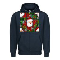 Navy Christmas Santa Claus Seamless Pattern Zipper Hoodie - BundleAndBundleShop