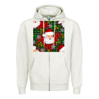 Oatmeal Heather Christmas Santa Claus Seamless Pattern Zipper Hoodie - BundleAndBundleShop
