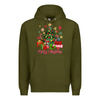 Army Green merry christmas tree with gift box Premium Hoodie - MaliasSmallBusiness