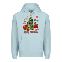 Blue Mist merry christmas tree with gift box Premium Hoodie - MaliasSmallBusiness