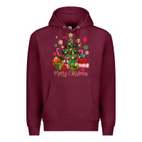 Burgundy merry christmas tree with gift box Premium Hoodie - MaliasSmallBusiness