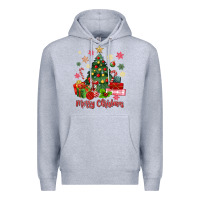Heather Grey merry christmas tree with gift box Premium Hoodie - MaliasSmallBusiness