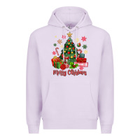 Lilac merry christmas tree with gift box Premium Hoodie - MaliasSmallBusiness
