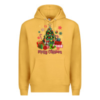 Mustard merry christmas tree with gift box Premium Hoodie - MaliasSmallBusiness