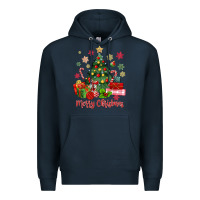 Navy merry christmas tree with gift box Premium Hoodie - MaliasSmallBusiness