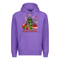 Purple merry christmas tree with gift box Premium Hoodie - MaliasSmallBusiness