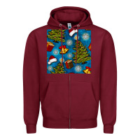 Burgundy christmas trees and bells seamless pattern Zipper Hoodie - BundleAndBundleShop