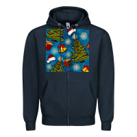 Navy christmas trees and bells seamless pattern Zipper Hoodie - BundleAndBundleShop