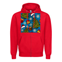 Red christmas trees and bells seamless pattern Zipper Hoodie - BundleAndBundleShop